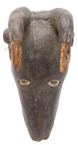 AFRICAN LEATHER & CARVED WOOD ANIMAL