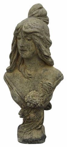 CAST STONE GARDEN STATUARY FEMALE BUST,