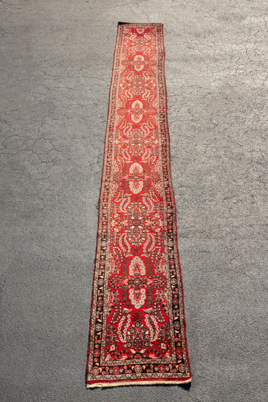 HAND KNOTTED WOOL SAROUK RUNNER,