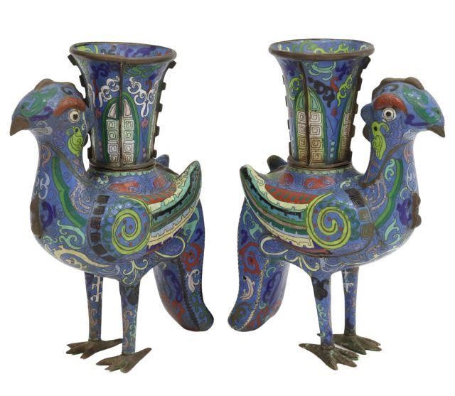  2 CHINESE CLOISONNE ENAMEL BIRD 358e49