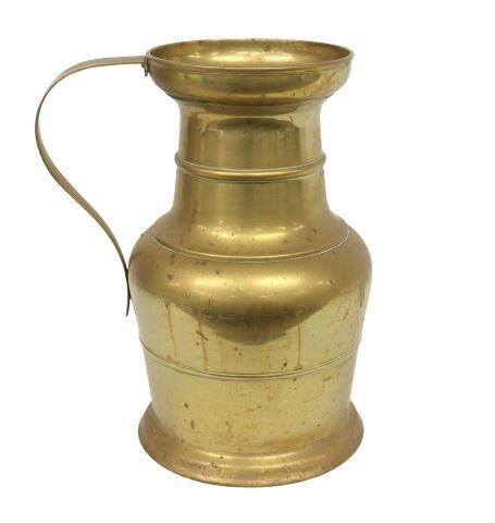 LARGE BRASS STRAP HANDLED PITCHER EWER,