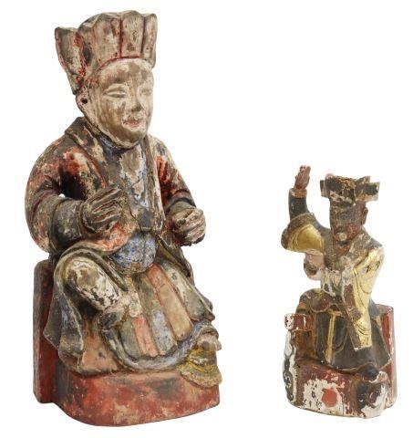 (2) CHINESE CARVED & PAINTED WOOD