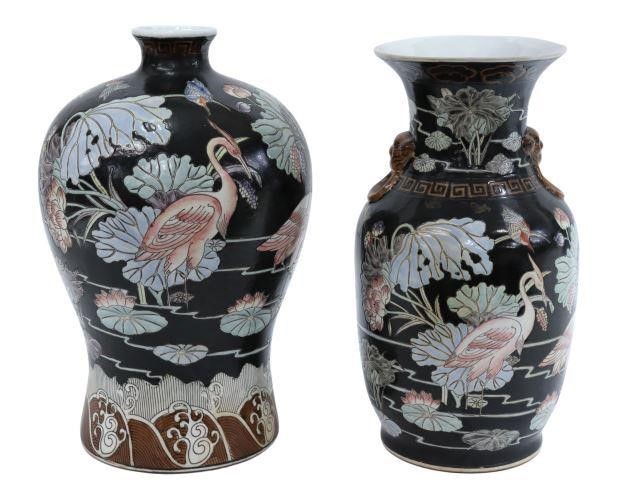 (2) CHINESE FAMILLE NOIR ENAMELED