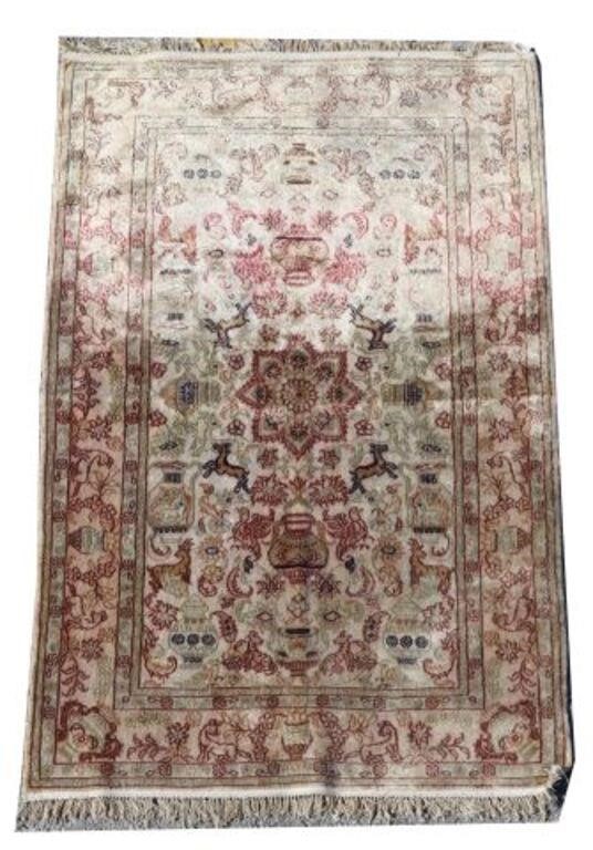 CHINESE 100% SILK RUG, 4'0" X 2'7.25"Chinese