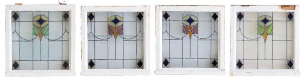 (4) ENGLISH STAINED & LEADED GLASS