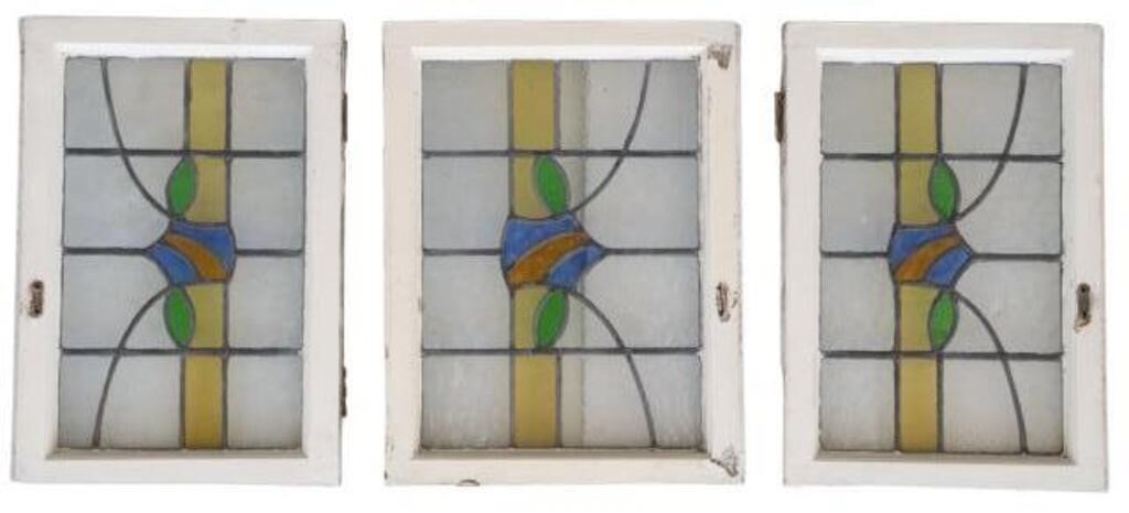 3 ENGLISH STAINED LEADED GLASS 3567fa