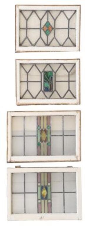  4 ENGLISH STAINED LEADED GLASS 3567fb