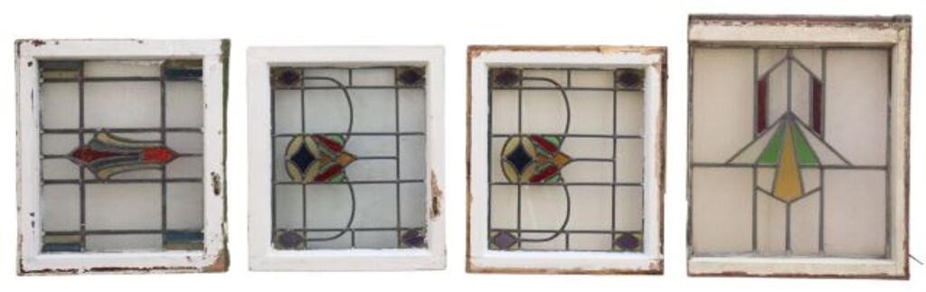  4 ENGLISH STAINED LEADED GLASS 3567fc