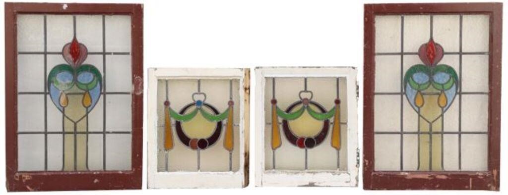  4 ENGLISH STAINED LEADED GLASS 3567fd