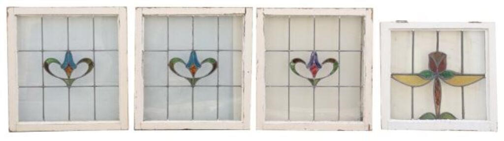  4 ENGLISH STAINED LEADED GLASS 3567fe
