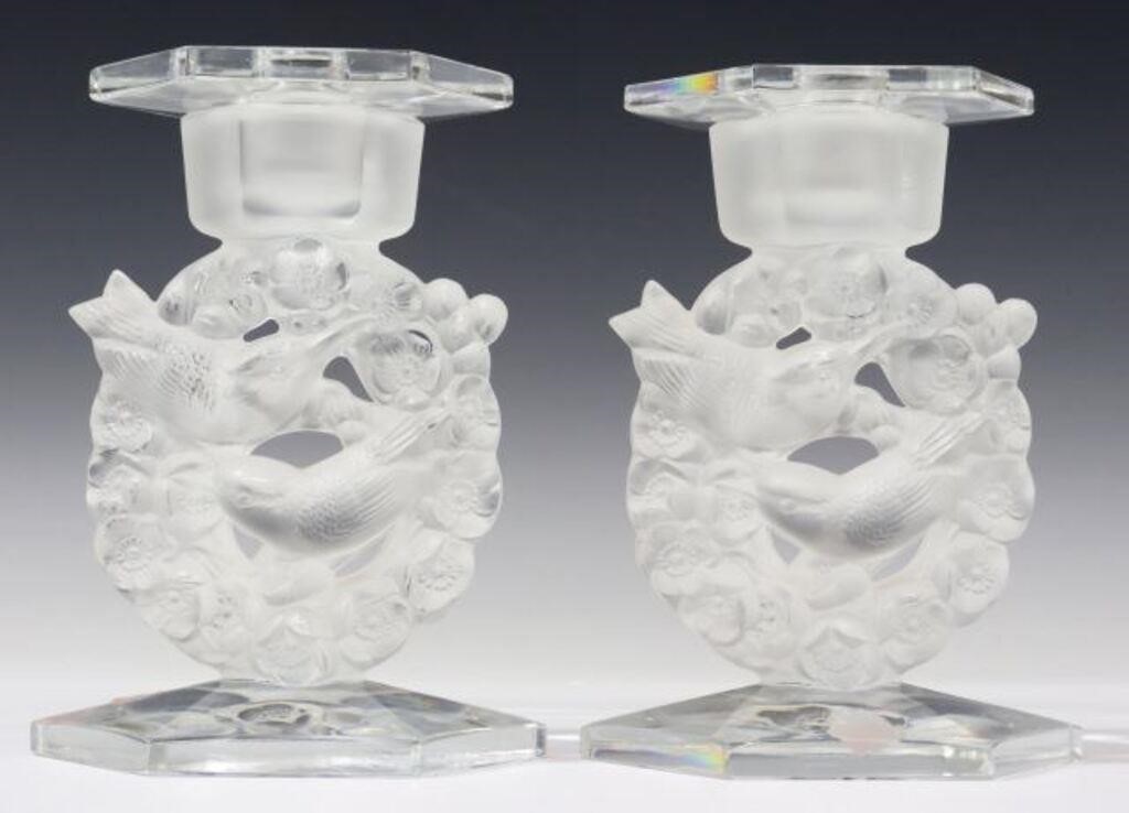 (2) FRENCH LALIQUE 'MESANGES' CRYSTAL