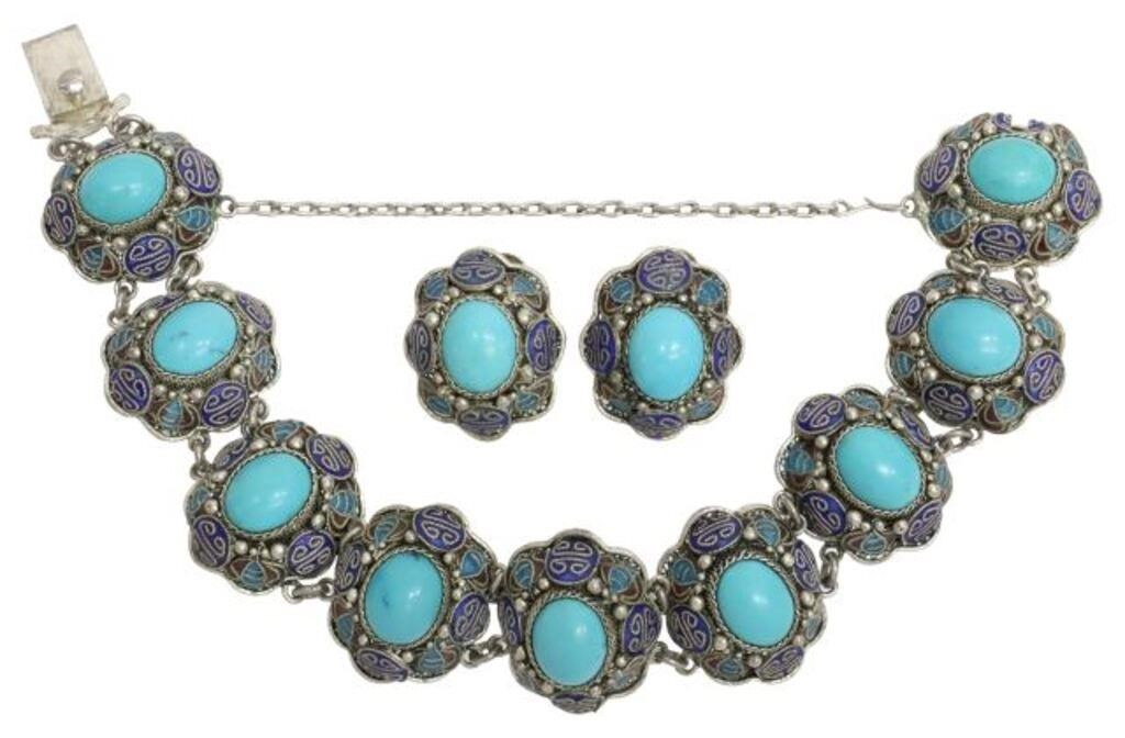  2 CHINESE FILIGREE TURQUOISE 35683b