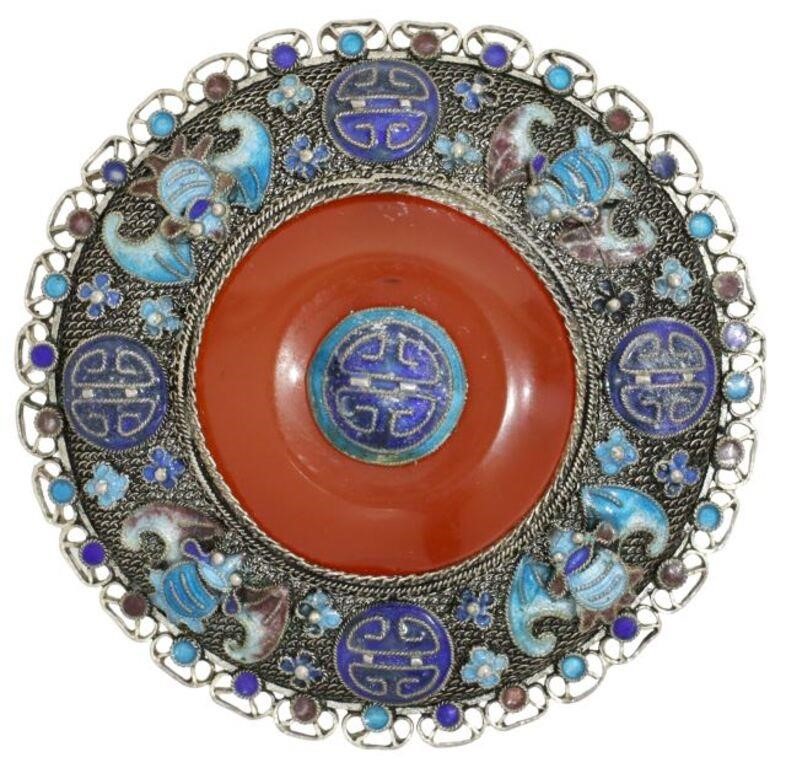 CHINESE SILVER FILIGREE CARNELIAN 35683d