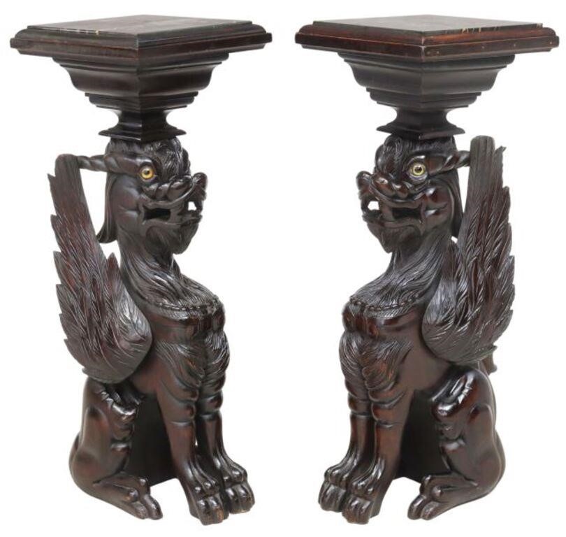 (2) WINGED GRIFFIN MARBLE-TOP DISPLAY
