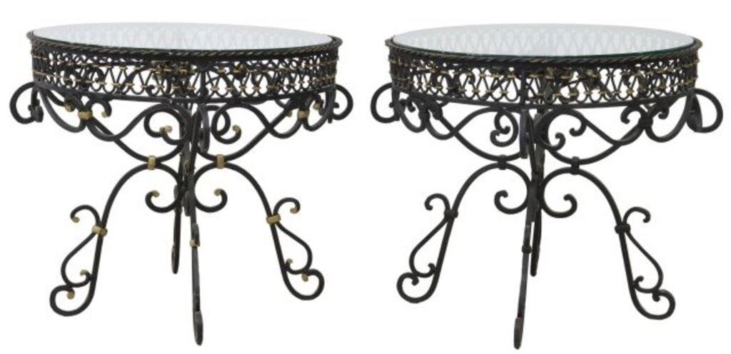 (2) GLASS-TOP WROUGHT IRON ROSE