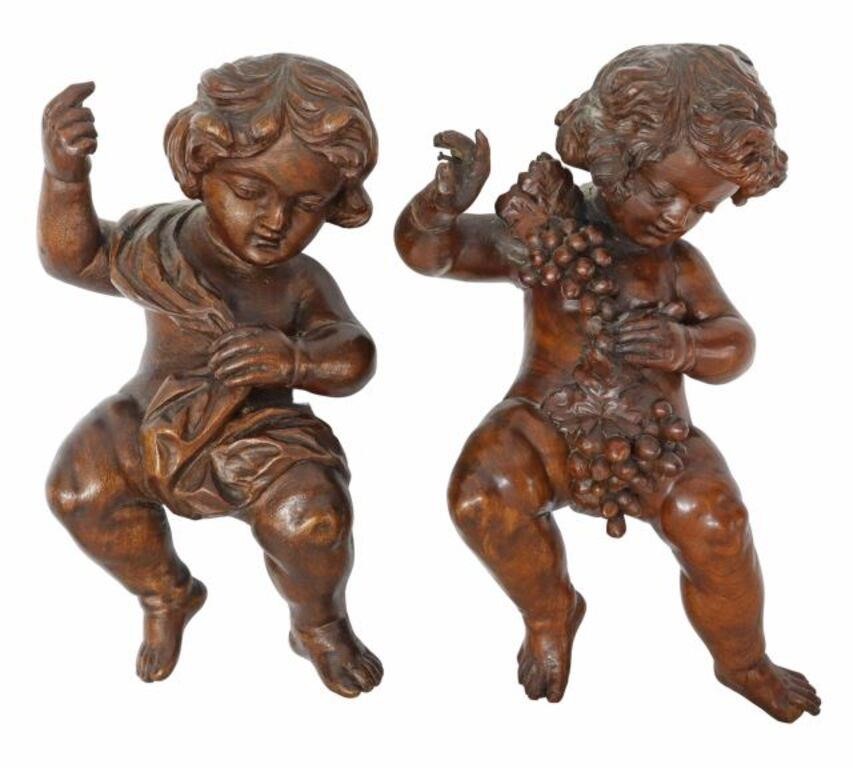  2 ITALIAN CARVED WOOD PUTTI ARCHITECTURALS lot 3568ab