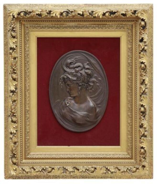 FRAMED ART NOUVEAU CAST IRON BAS RELIEF 3568b4