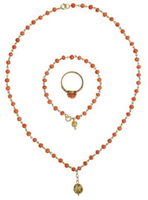  3 VICTORIAN YELLOW GOLD CORAL 3568bc