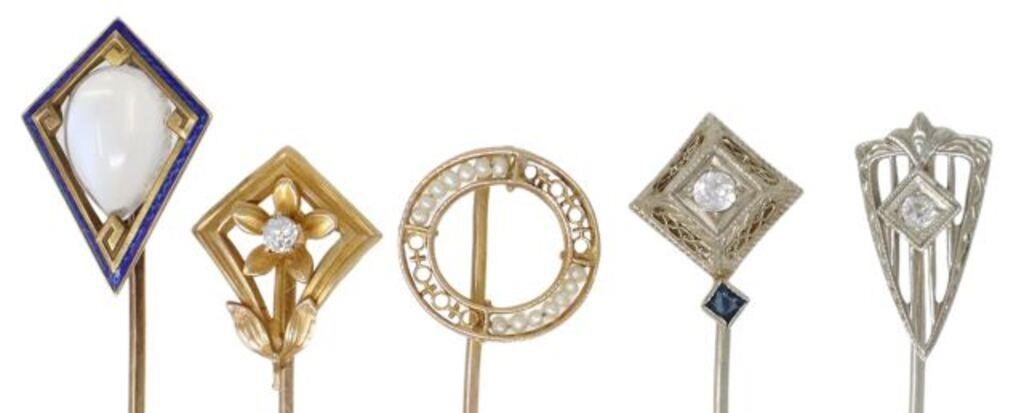 (5) ANTIQUE 14KT & 10KT GOLD STICK