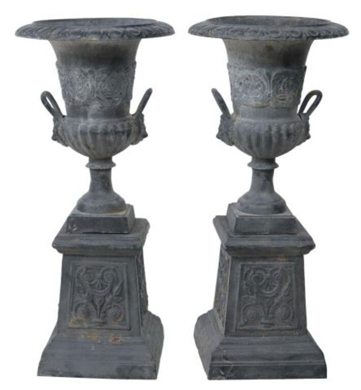  2 CLASSICAL STYLE CAST IRON URN 3568d9