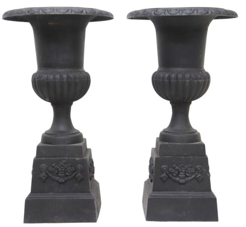  2 CLASSICAL STYLE CAST IRON URN 3568da