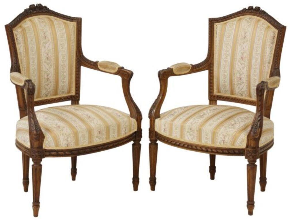  2 FRENCH LOUIS XVI STYLE UPHOLSTERED 35690d