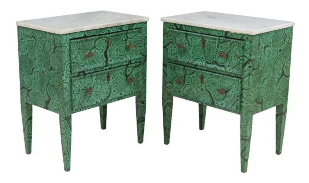  2 PAINTED FAUX MALACHITE MARBLE TOP 356964