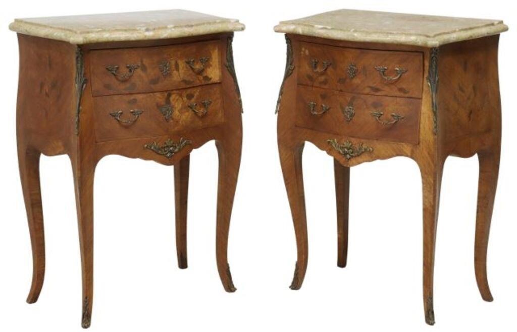 2) LOUIS XV STYLE MARBLE-TOP MARQUETRY