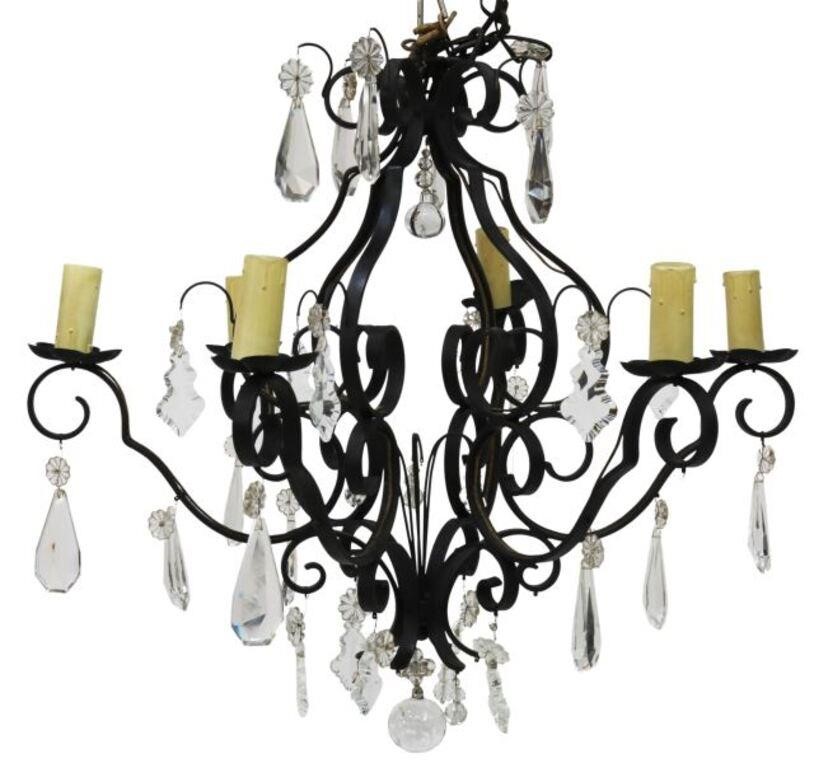 FRENCH WROUGHT IRON CRYSTAL SIX LIGHT 3569c0