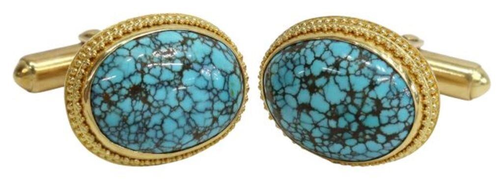 (2) GENT'S GOLD & TURQUOISE CABOCHON