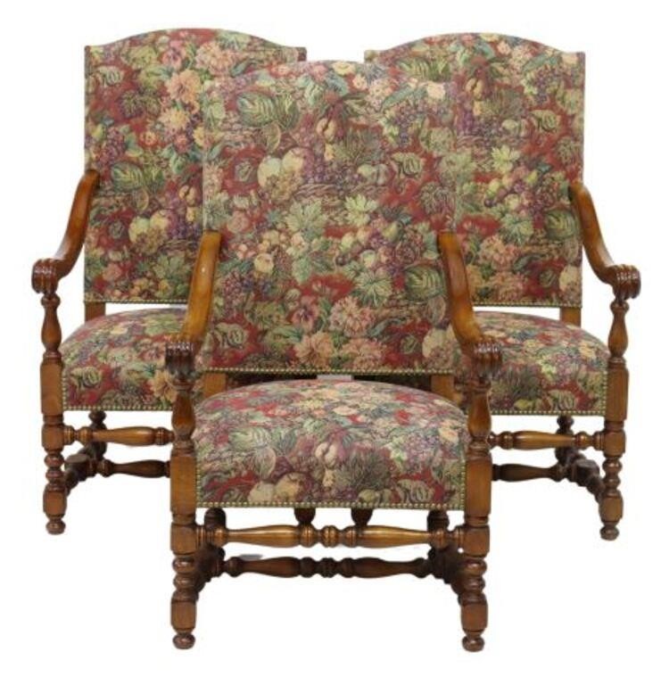  3 FRENCH LOUIS XIII STYLE UPHOLSTERED 356a64