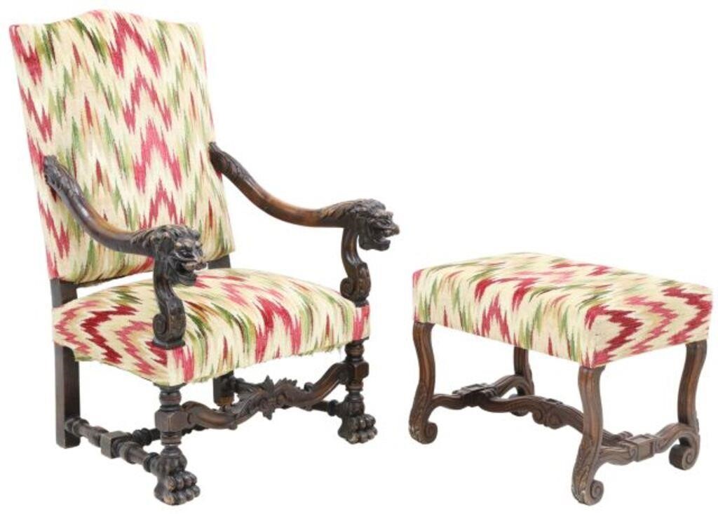 (2) FRENCH MATCHED UPHOLSTERY FAUTEUIL