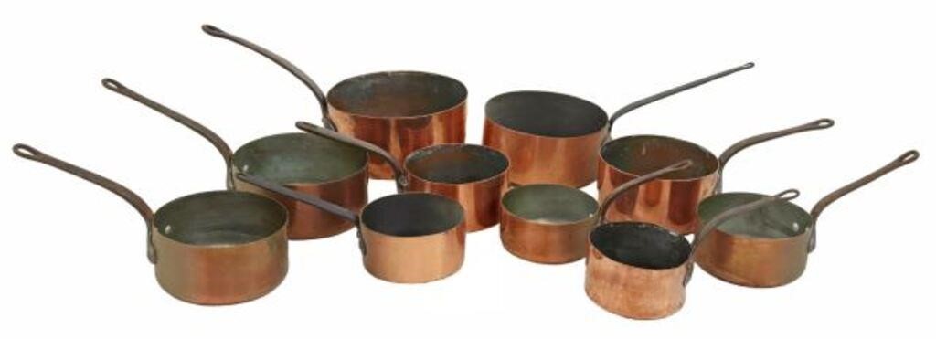  10 FRENCH COPPER GRADUATED SAUCEPANS lot 356acd