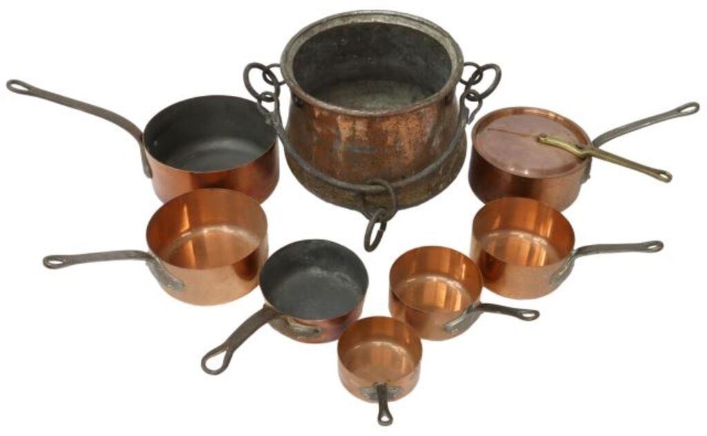  9 FRENCH COPPER KITCHENWARE PANS 356ace