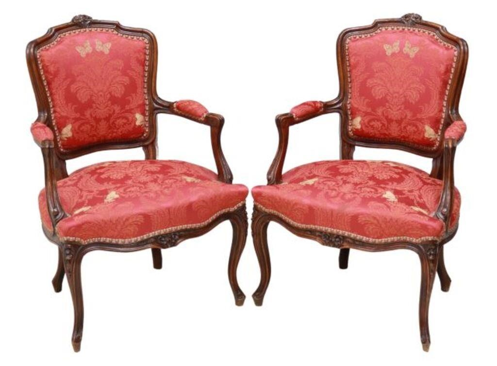 2 FRENCH LOUIS XV STYLE OAK UPHOLSTERED 356b16