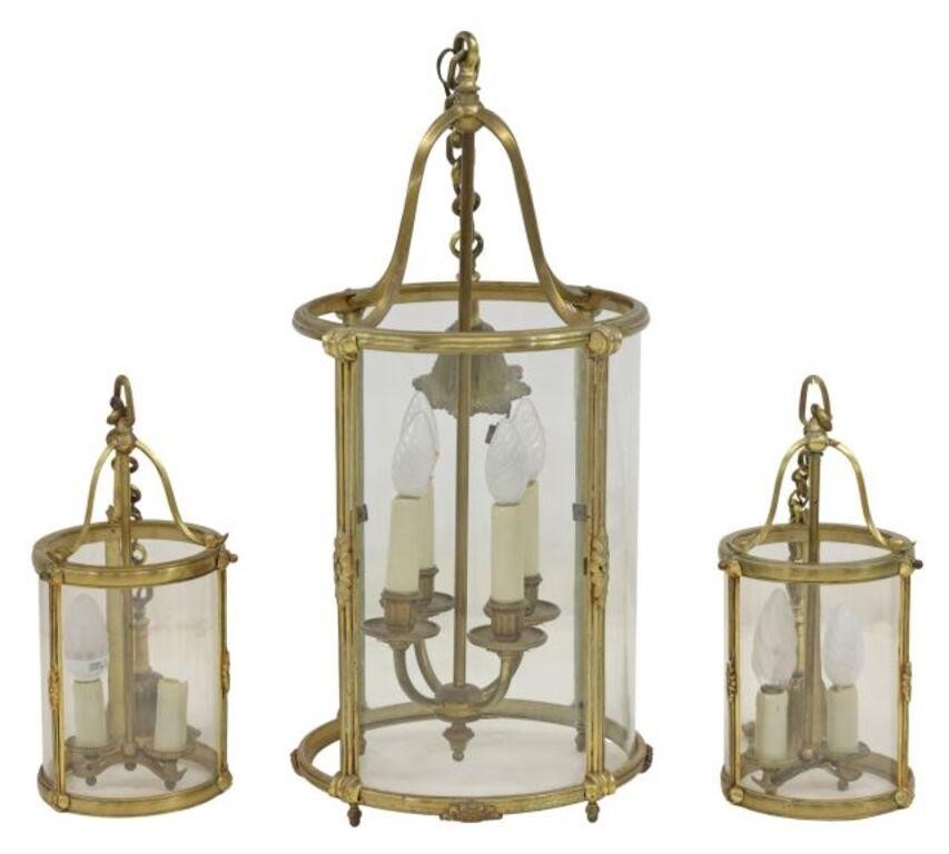  3 FRENCH BRASS GLASS HANGING 356b4c