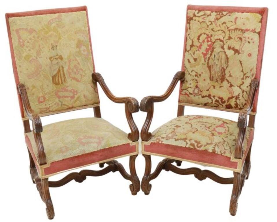 (2) FRENCH LOUIS XIV STYLE UPHOLSTERED
