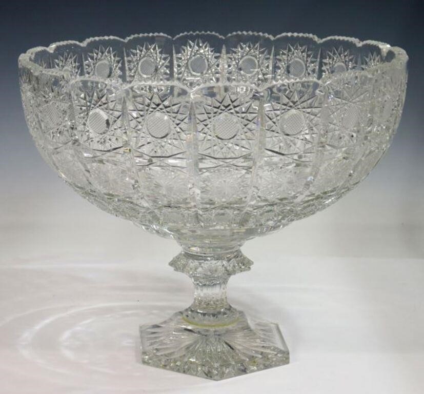 LARGE COLORLESS CUT CRYSTAL COMPOTE  356bb6