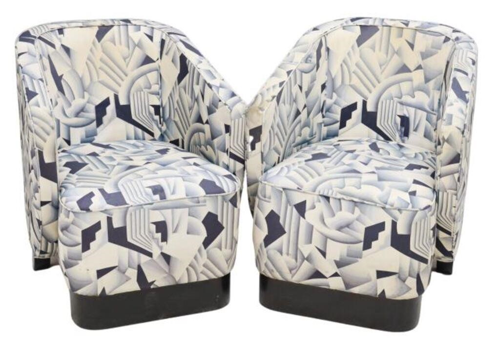  2 ART DECO UPHOLSTERED CLUB CHAIRS pair  356c52