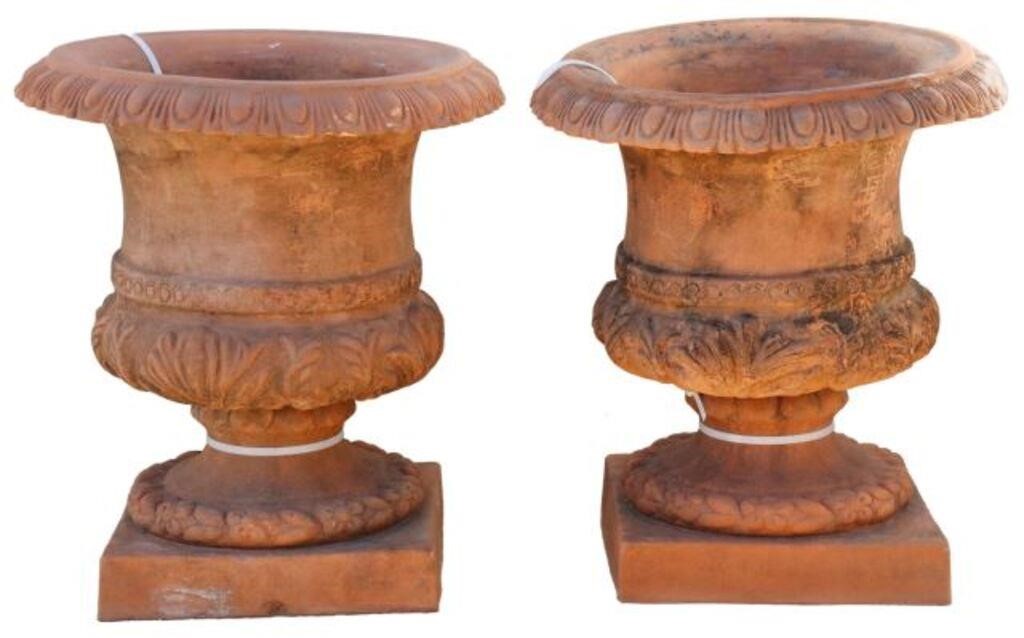  2 TERRACOTTA CAMPANA FORM JARDINIERES pair  356c6d