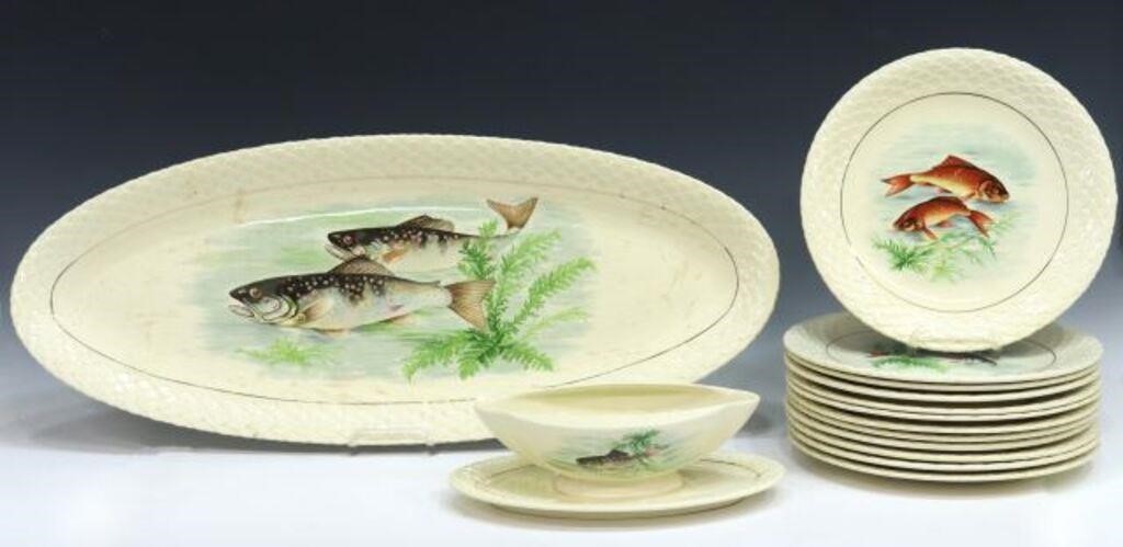  14 FRENCH GIEN FAIENCE FISH SERVICE lot 356cd3