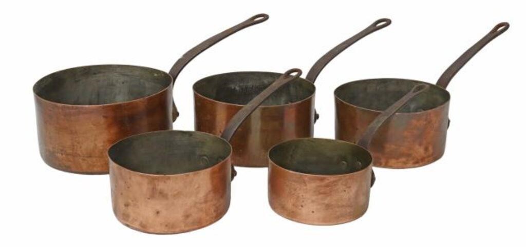  5 FRENCH COPPER KITCHENWARE GRADUATED 356cd5