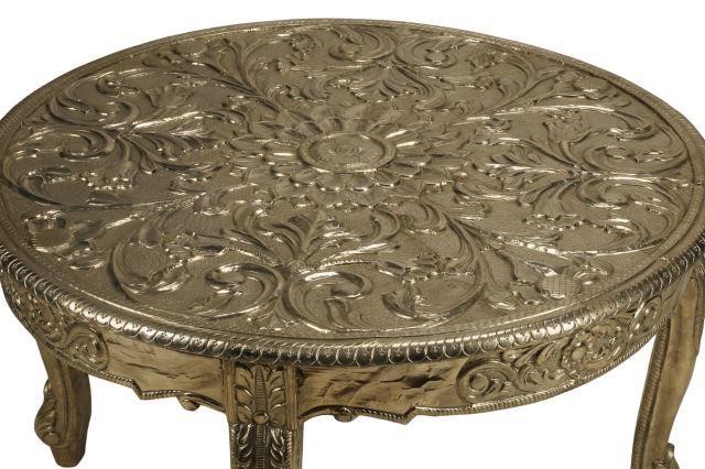 SILVERED REPOUSSE COFFEE TABLE,