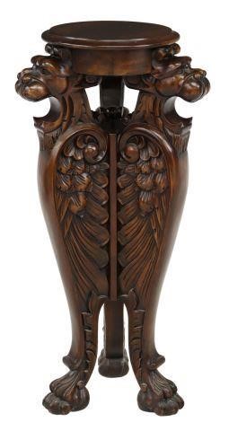 CARVED MAHOGANY GRIFFIN PEDESTAL/