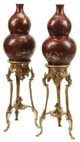 (2) CHINESE RED LACQUERED VASES