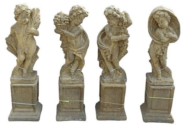 (LOT) CAST STONE FOUR SEASONS STATUES,