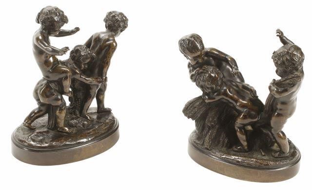 (2) FRENCH PATINATED BRONZE PUTTI