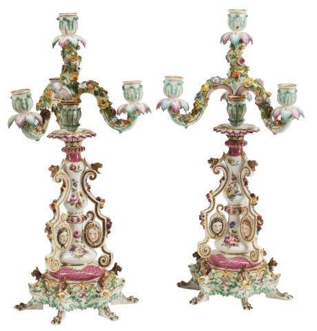 (2) GERMAN MEISSEN PORCELAIN FOUR-LIGHT