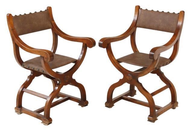 (2) NEOCLASSICAL STYLE CURULE ARMCHAIRS(pair)