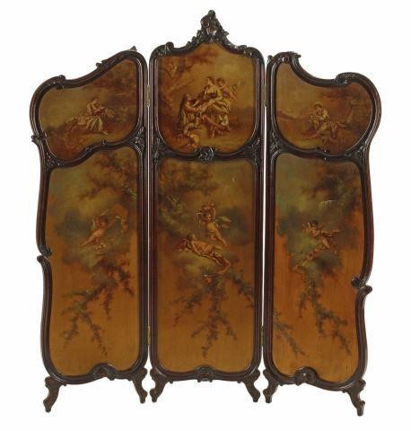 FRENCH PAINTED THREE PANEL SCREEN  356dc4